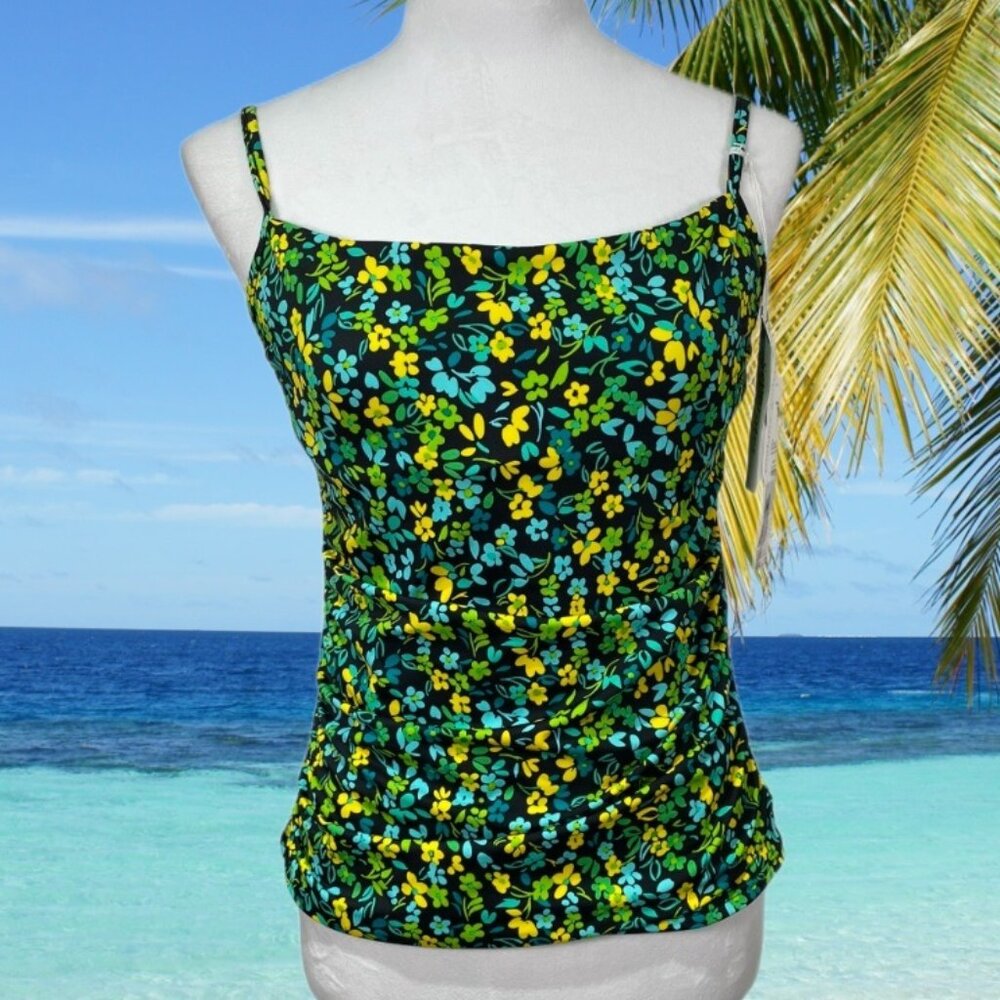 Miraclesuit NEW Kara Lingerie Floral Print Ruched Tankini Swim Top Size 10 $90